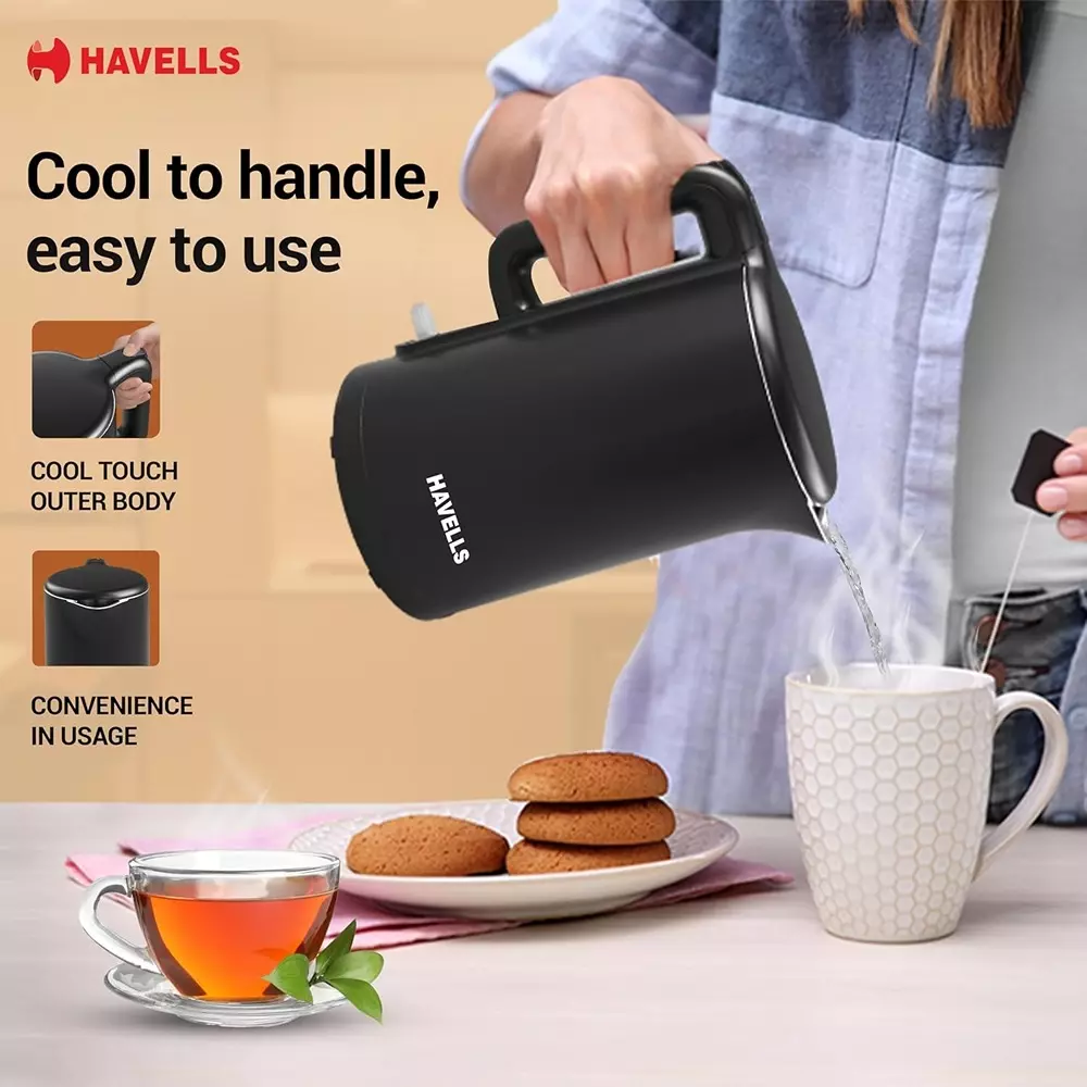 Havells Caro 1250 W Electric Kettle 1.5 L 360° Cordless Base Black, GHBKTAZK125