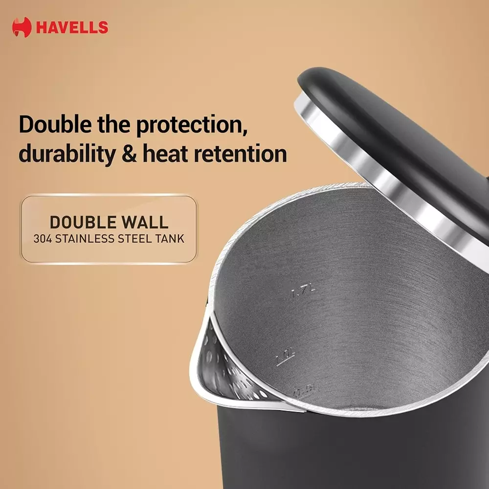 Havells Caro 1250 W Electric Kettle 1.5 L 360° Cordless Base Black, GHBKTAZK125