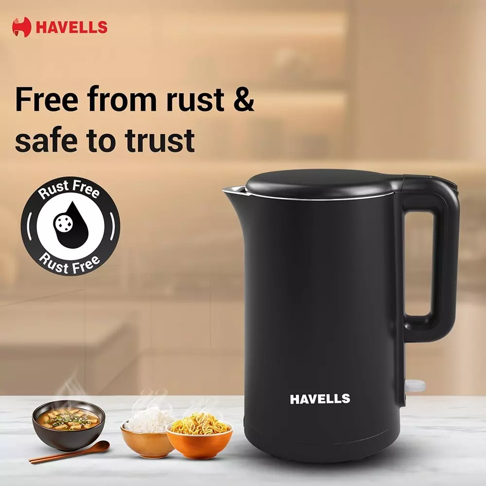 Havells Caro 1250 W Electric Kettle 1.5 L 360° Cordless Base Black, GHBKTAZK125