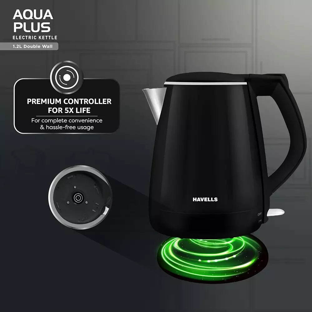 Havells Aqua 1250 W Electric Kettle 1.2 L 360° Cordless Base Black, GHBKTATK125