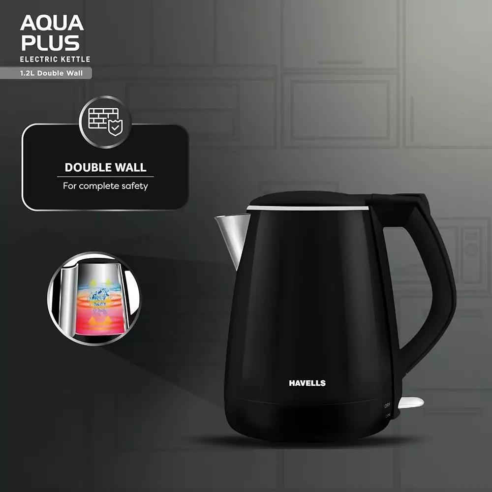 Havells Aqua 1250 W Electric Kettle 1.2 L 360° Cordless Base Black, GHBKTATK125