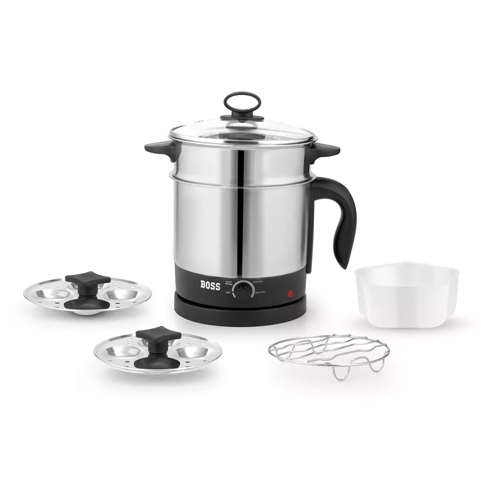 boss-600-w-cresta-multi-cook-kettle-15-l-capacity-black-silver-color-with-transparent-lid-b827