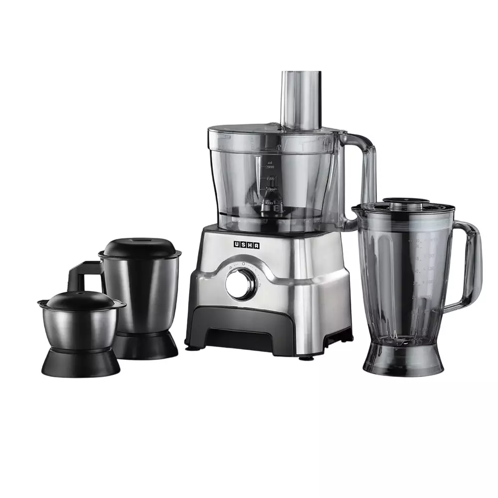 Usha 5 in 1 Food Processor 1000 W 3.5 L Bowl 2 Speed + Pulse Black and Steel, FP3811