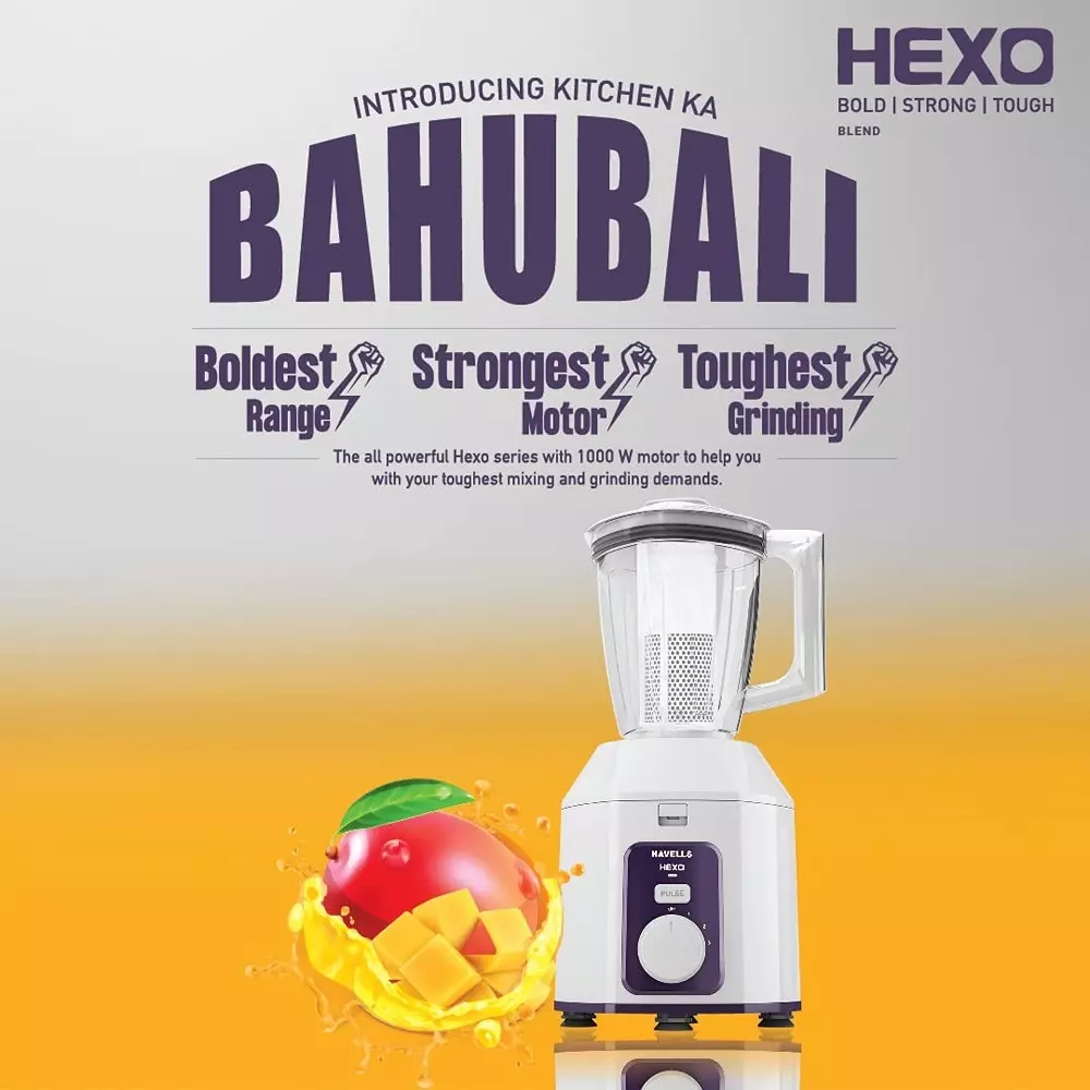 Havells Hexo 1000 W White and Purple Mixer Grinder, GHFJMDKV100