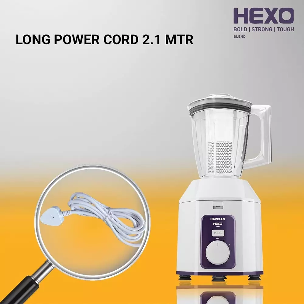 Havells Hexo 1000 W White and Purple Mixer Grinder, GHFJMDKV100
