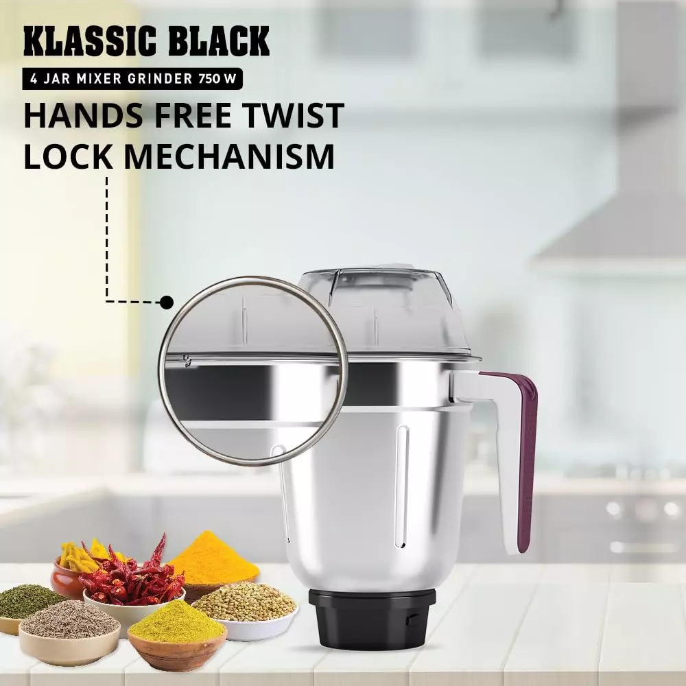 Havells KLASSIC 750 W 4 Jar Juicer Mixer Grinder Black, GHFMGDVK075