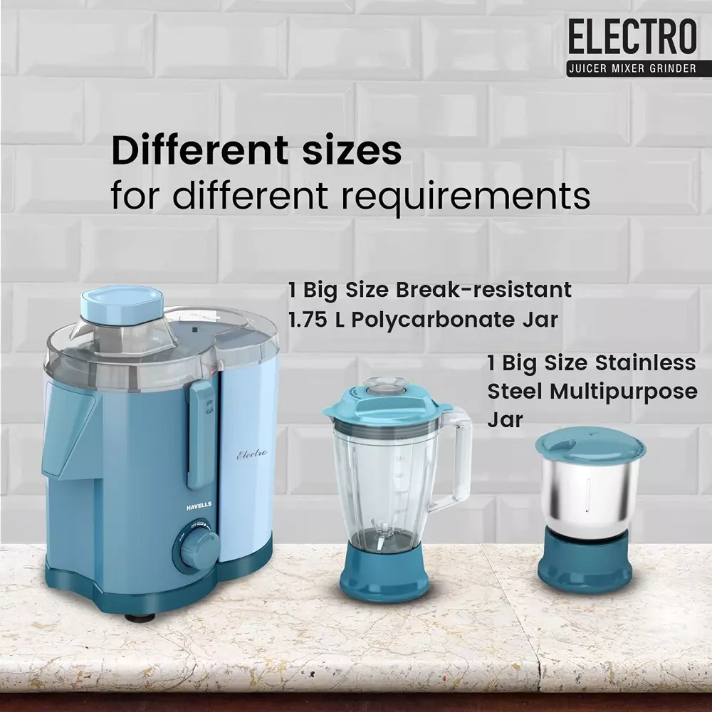 Havells Electro Jmg 700 W 2 Jar Juicer Mixer Grinder Blue, GHFJMEMG070