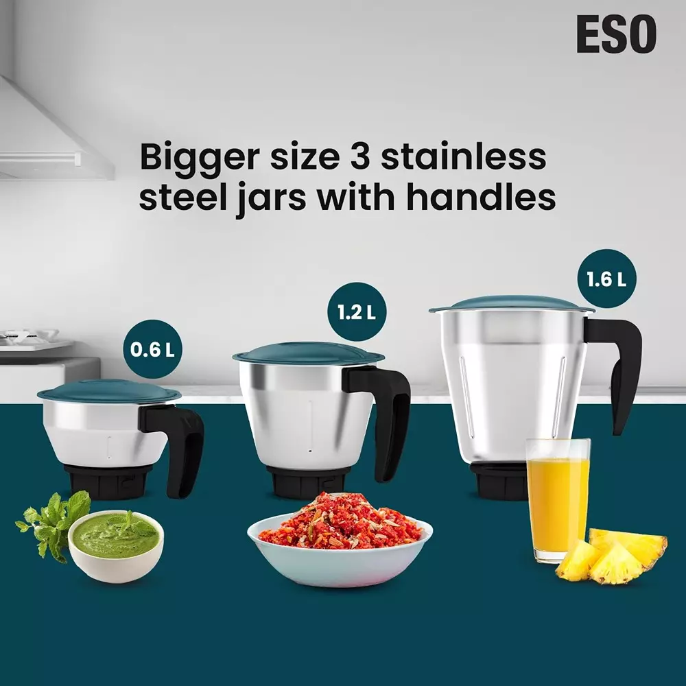 Havells Eso Mg 750 W 3 Jar Juicer Mixer Grinder Dark Green and Black, GHFMGELG075