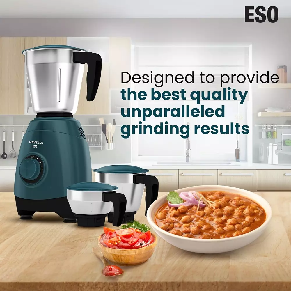 Havells Eso Mg 750 W 3 Jar Juicer Mixer Grinder Dark Green and Black, GHFMGELG075