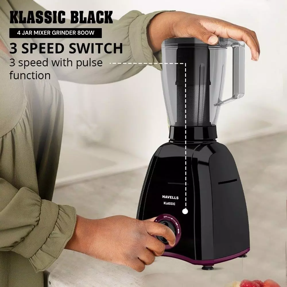 Havells KLASSIC 800 W 4 Jar Juicer Mixer Grinder Black, GHFMGDVK080
