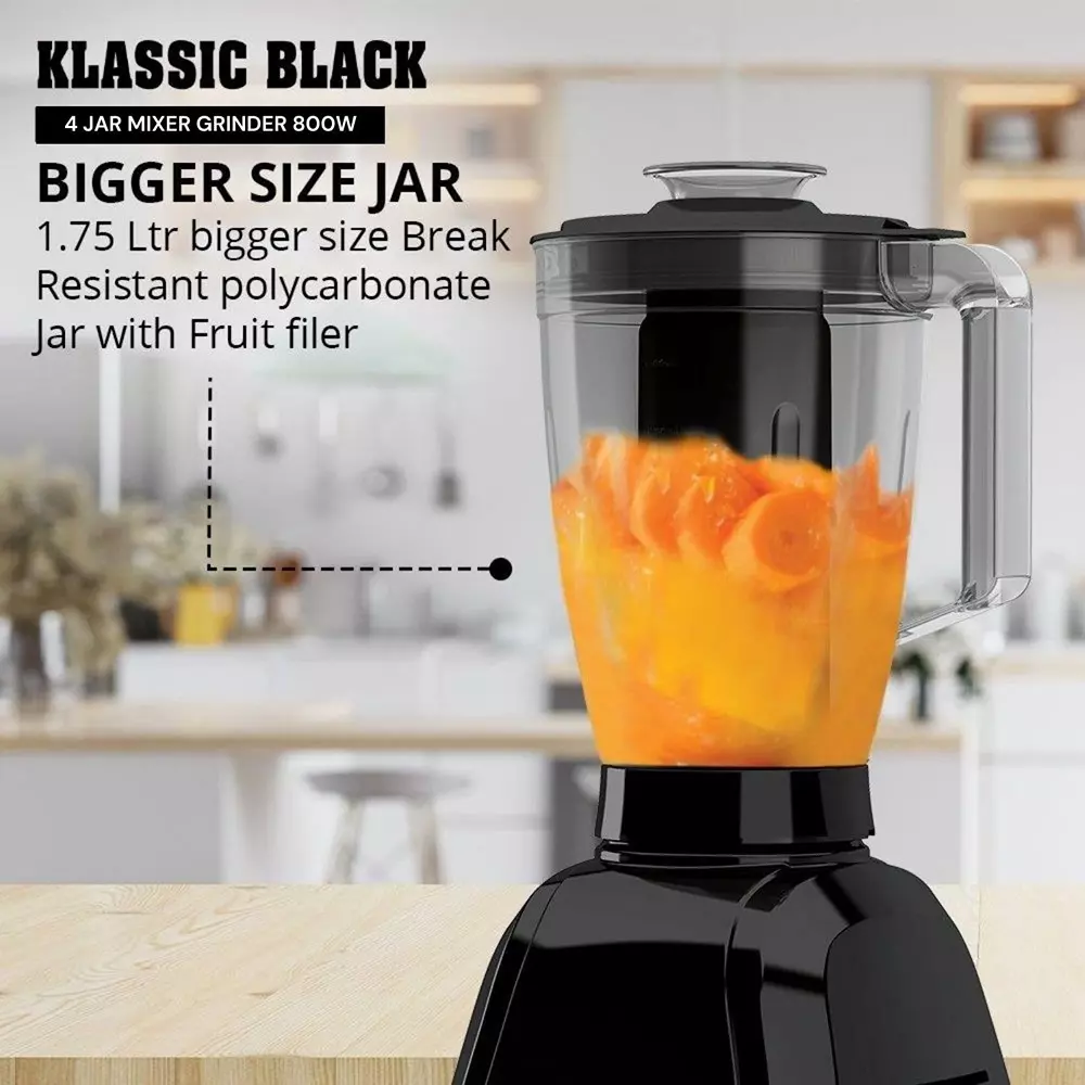 Havells KLASSIC 800 W 4 Jar Juicer Mixer Grinder Black, GHFMGDVK080