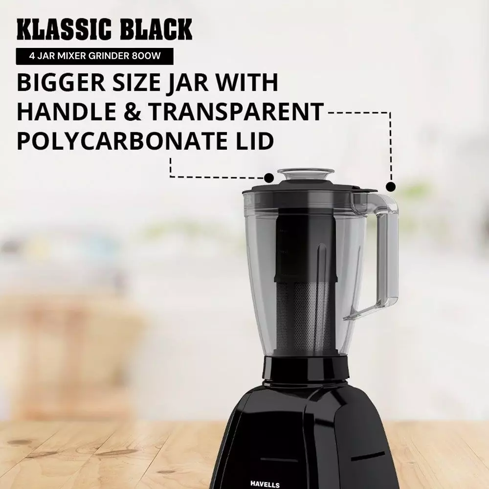 Havells KLASSIC 800 W 4 Jar Juicer Mixer Grinder Black, GHFMGDVK080