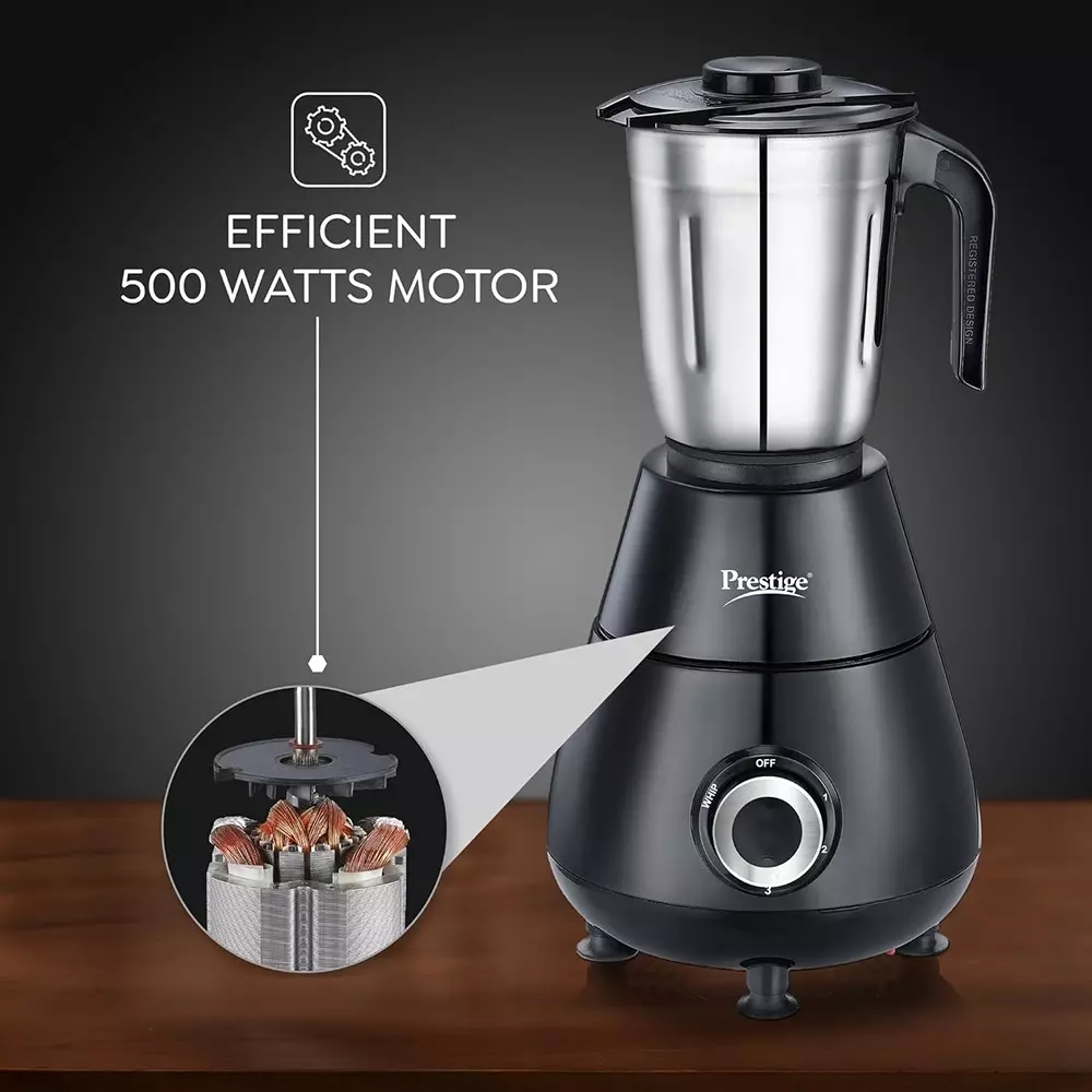 Prestige Apex Mixer Grinder With 3 Jar 500 W Stainless Steel Jar Black, Sliver, 43163