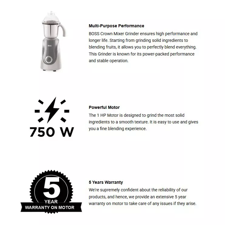 boss-750-w-crown-mixer-grinder-black-color-3-speed-setting-and-3-stainless-steel-jars-b242
