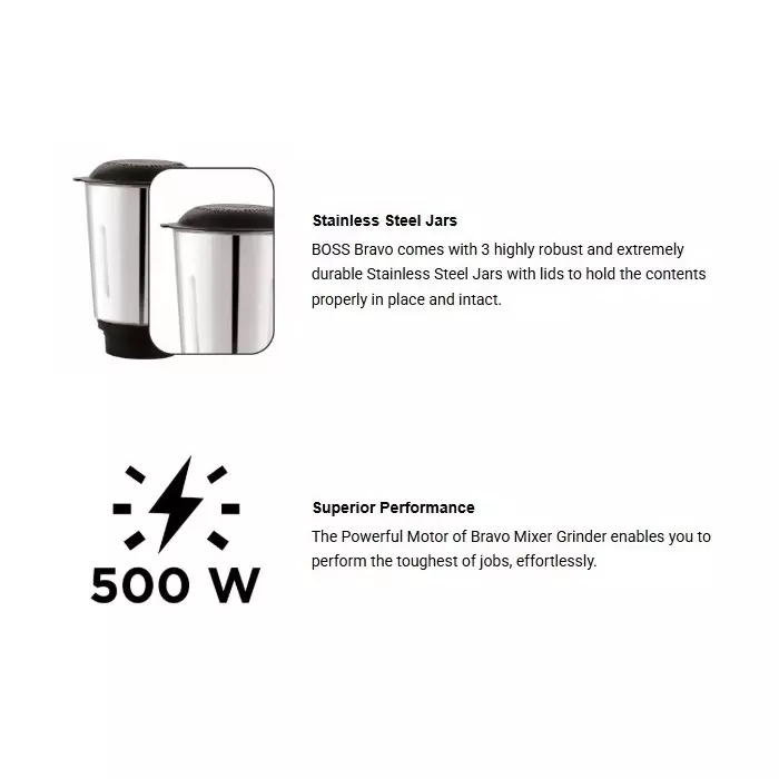 boss-500-w-bravo-mixer-grinder-grey-color-3-speed-setting-and-2-stainless-steel-jars-b274