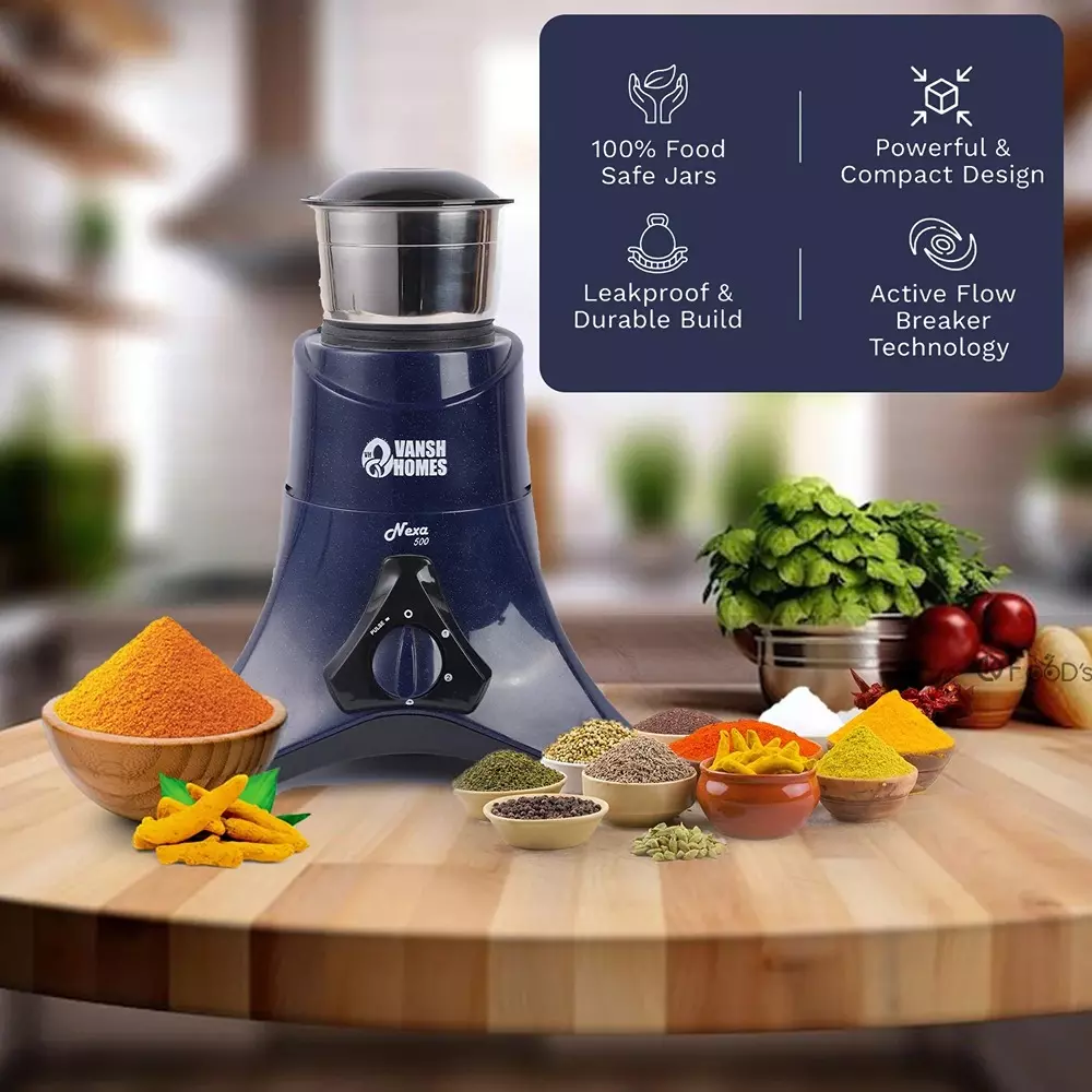 vansh-homes-nexa-mixture-grinder-with-2-jar-copper-motor-500-w-shock-proof-abs-body-dark-blue-vh-mg-500