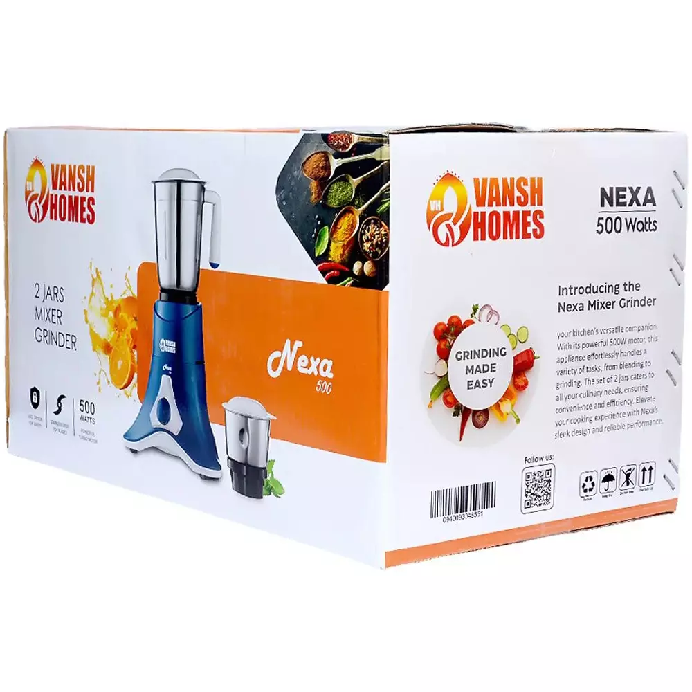 vansh-homes-nexa-mixture-grinder-with-2-jar-copper-motor-500-w-shock-proof-abs-body-dark-blue-vh-mg-500