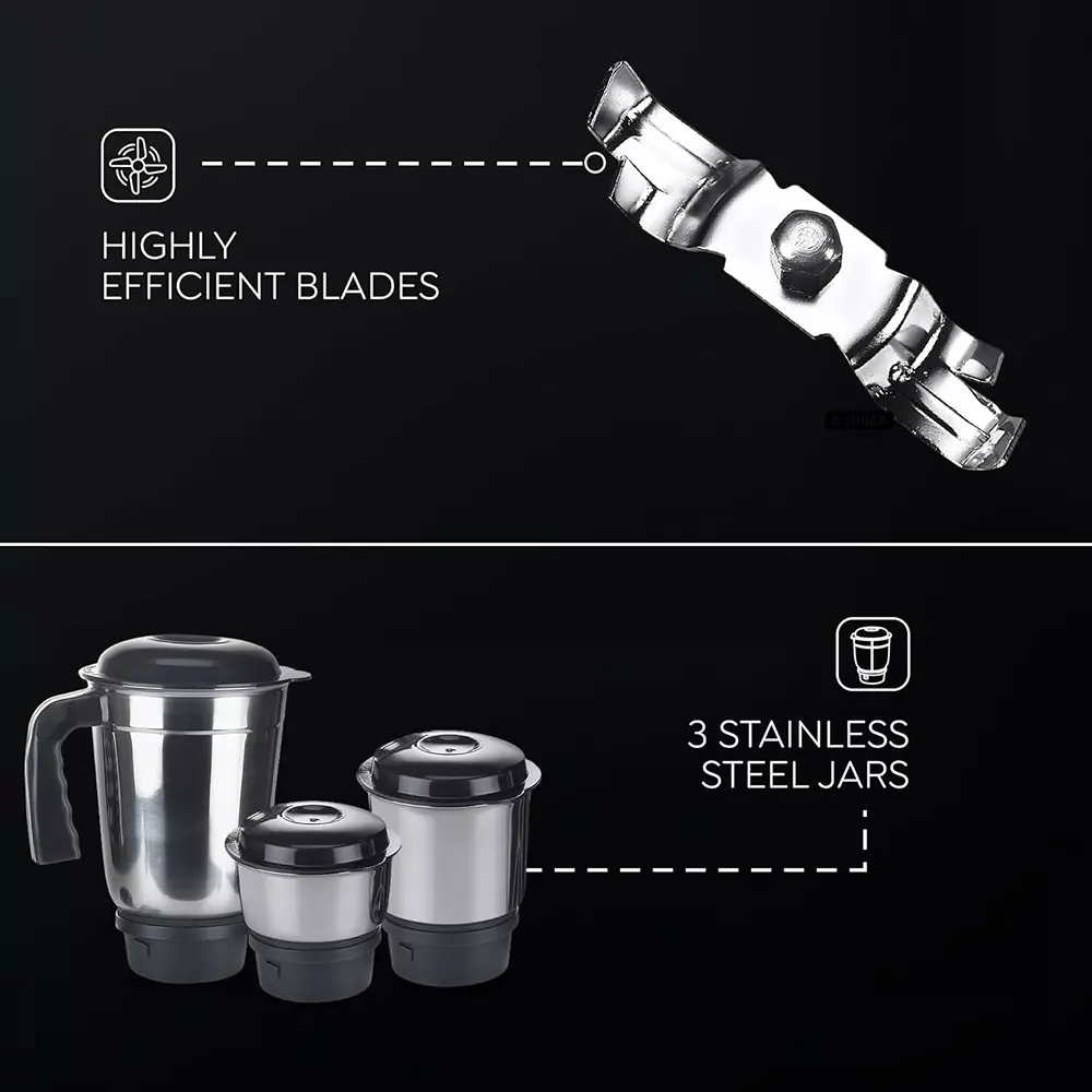 Judge by Prestige Ace Mixer Grinder With 3 Jar 500 W Stainless Steel Jar Black, Sliver, 50115