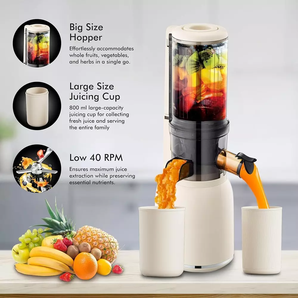 Havells NUTRI PURE 105 W Cold Press Slow Juicer with 800 ml Juicing Cup Ivory, GHGJMFJY012