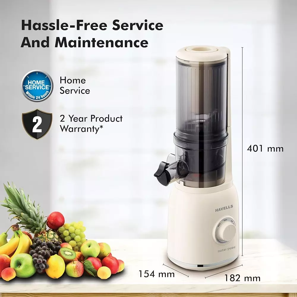 Havells NUTRI PURE 105 W Cold Press Slow Juicer with 800 ml Juicing Cup Ivory, GHGJMFJY012