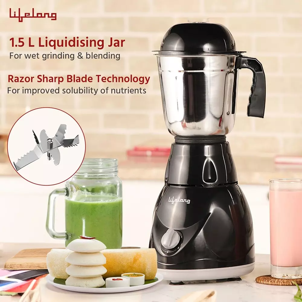 Lifelong Power Pro Mixer Grinder Kit Stainless Steel Corded Electric 500 W Power 1.5 L Capacity Knob Control for Kitchen, LLMG23
