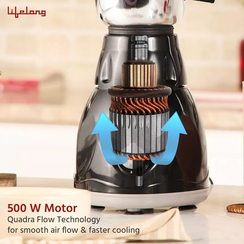 Lifelong Power Pro Mixer Grinder Kit Stainless Steel Corded Electric 500 W Power 1.5 L Capacity Knob Control for Kitchen, LLMG23