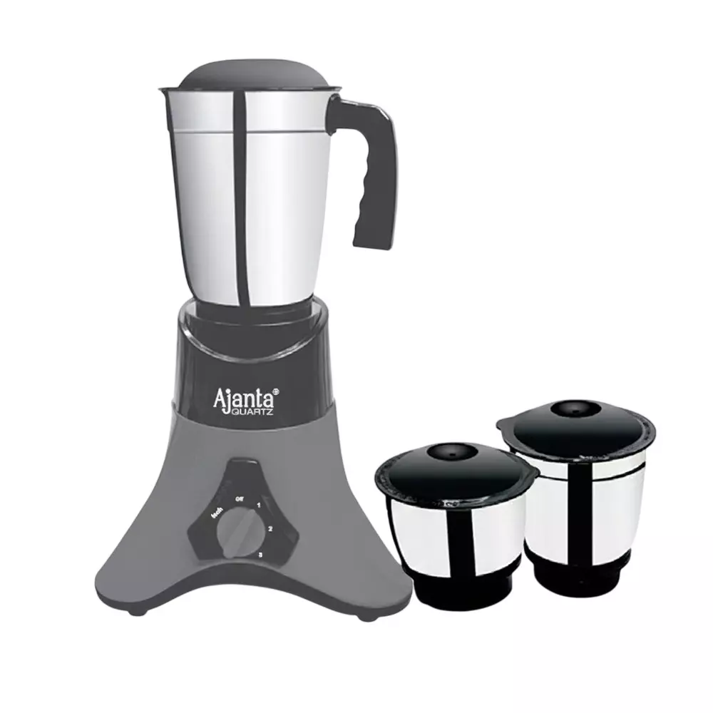 Ajanta Mixer Grinder Black & Grey 550 W 20000 RPM 100% Virgin ABS Plastic Body with 3 Stainless Steel Jars, FINEMIXX