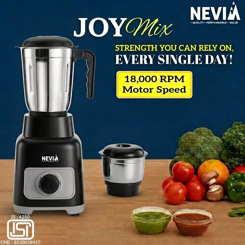 nevia-550-w-joy-mix-mixer-grinder-18000-rpm-speed-with-2-jars-in-black-grey-color-550-joymix-mg-blkgr