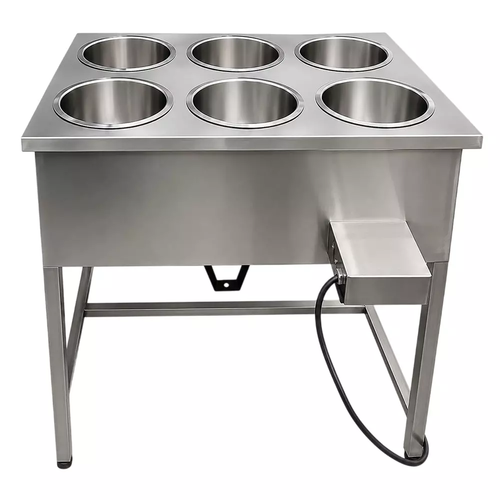 Vinayak Machines Heavy Duty 6 Pot Electric Bain Marie 3 kW Power SS Body Single Phase for Buffet Purpose