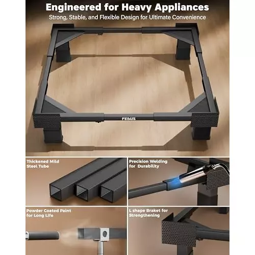 FEDUS Fridge Stand Trolley Without Wheels 225 Kg Load Capacity Single Double Door MS Steel Frame Black