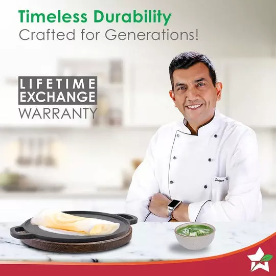 Wonderchef Forza Pre-Seasoned Roti Tawa 30 cm Non Stick Cast-Iron Black, 63154435