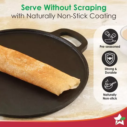 Wonderchef Forza Pre-Seasoned Roti Tawa 30 cm Non Stick Cast-Iron Black, 63154435