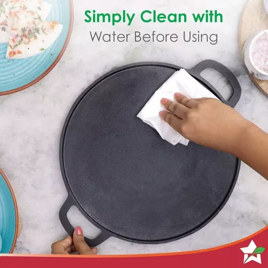 Wonderchef Forza Pre-Seasoned Roti Tawa 30 cm Non Stick Cast-Iron Black, 63154435