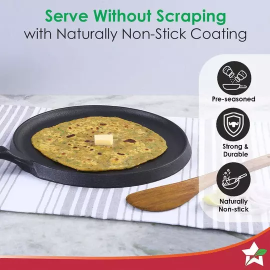 Wonderchef Forza Pre-Seasoned Dosa Tawa 25 cm Non Stick Cast-Iron Black, 63153470