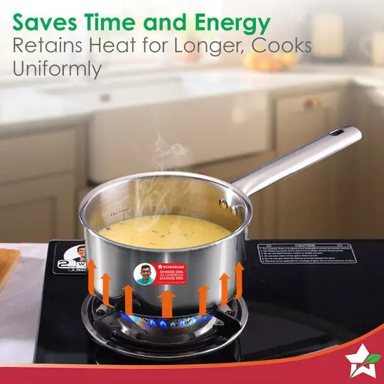 Wonderchef Stella Milk Pan 16 cm 1.7 L Tri-ply Stainless Steel Non-Toxic Chrome, 63155054