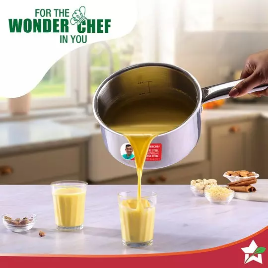 Wonderchef Stella Milk Pan 16 cm 1.7 L Tri-ply Stainless Steel Non-Toxic Chrome, 63155054