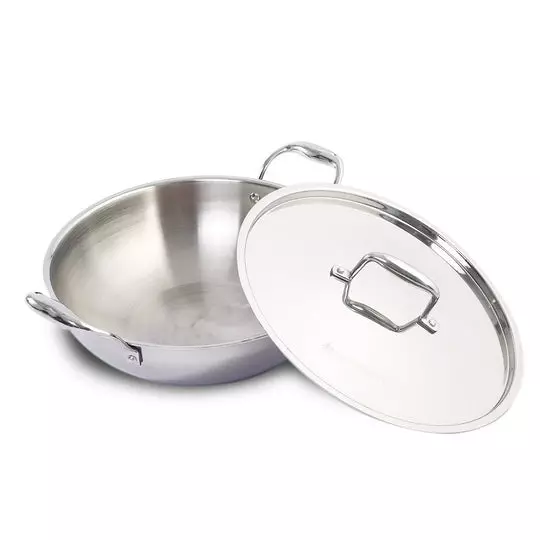 Wonderchef Nigella Kadhai with Lid 20 cm 1.5 L Tri-ply Stainless Steel Non-Toxic Chrome, 63153400
