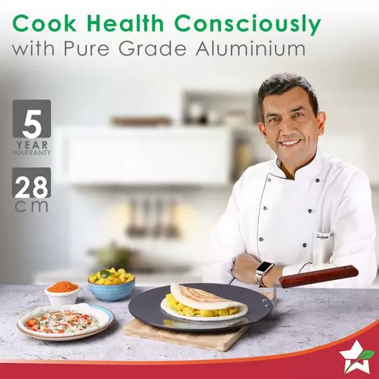 Wonderchef Ebony Roti Tawa with Lid 28 cm Aluminium Hard Anodized Black, 63152885