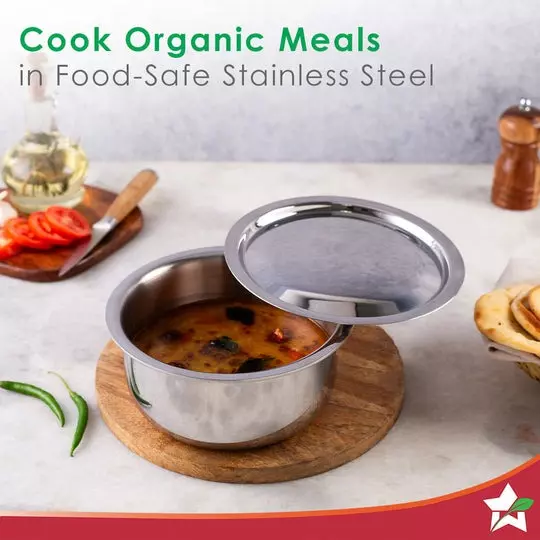 Wonderchef Nigella Cooking Pot with Lid 18 cm 2.6 L Tri-ply Stainless Steel Chrome, 63153418