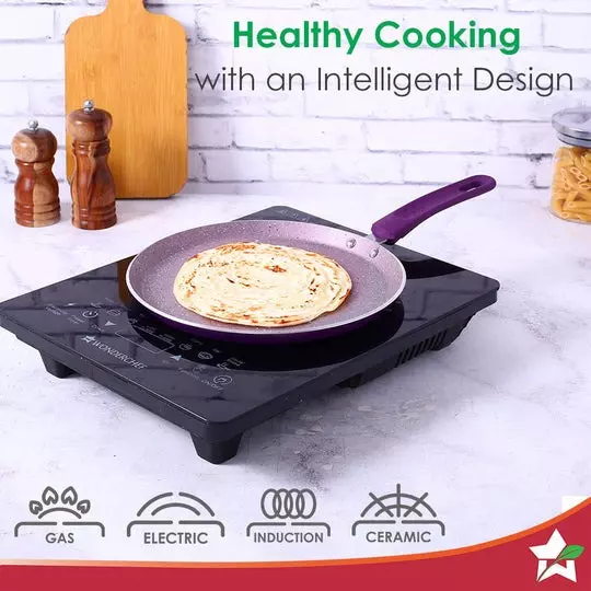 Wonderchef Royal Velvet Dosa Tawa, Fry Pan & Kadhai with Glass Lid Non-Stick Virgin Aluminium Purple, 63152298 (4 Pcs Set)