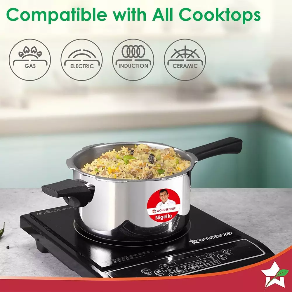 Wonderchef Nigella 3 L Pressure Cooker with Outer Lid Triply Stainless Steel Chrome ISI Certified, 63155037