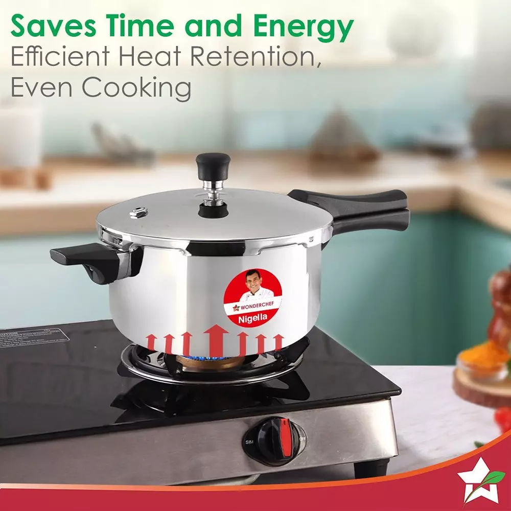 Wonderchef Nigella 3 L Pressure Cooker with Outer Lid Triply Stainless Steel Chrome ISI Certified, 63155037
