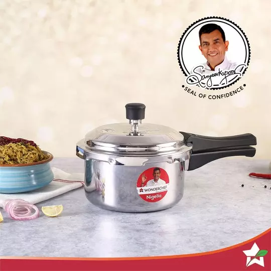 Wonderchef Nigella 2 L Pressure Cooker with Outer Lid Triply Stainless Steel Chrome ISI Certified, 63154776