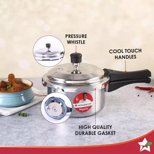 Wonderchef Nigella 2 L Pressure Cooker with Outer Lid Triply Stainless Steel Chrome ISI Certified, 63154776