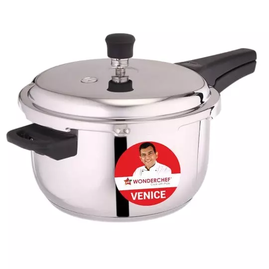 Wonderchef Venice 5 L Pressure Cooker with Outer Lid Stainless Steel Chrome ISI Certified, 63155044