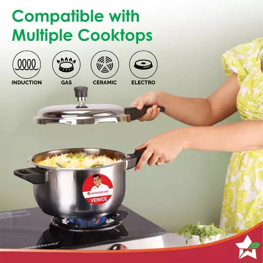 Wonderchef Venice 5 L Pressure Cooker with Outer Lid Stainless Steel Chrome ISI Certified, 63155044