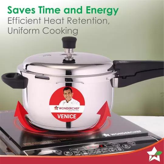 Wonderchef Venice 5 L Pressure Cooker with Outer Lid Stainless Steel Chrome ISI Certified, 63155044