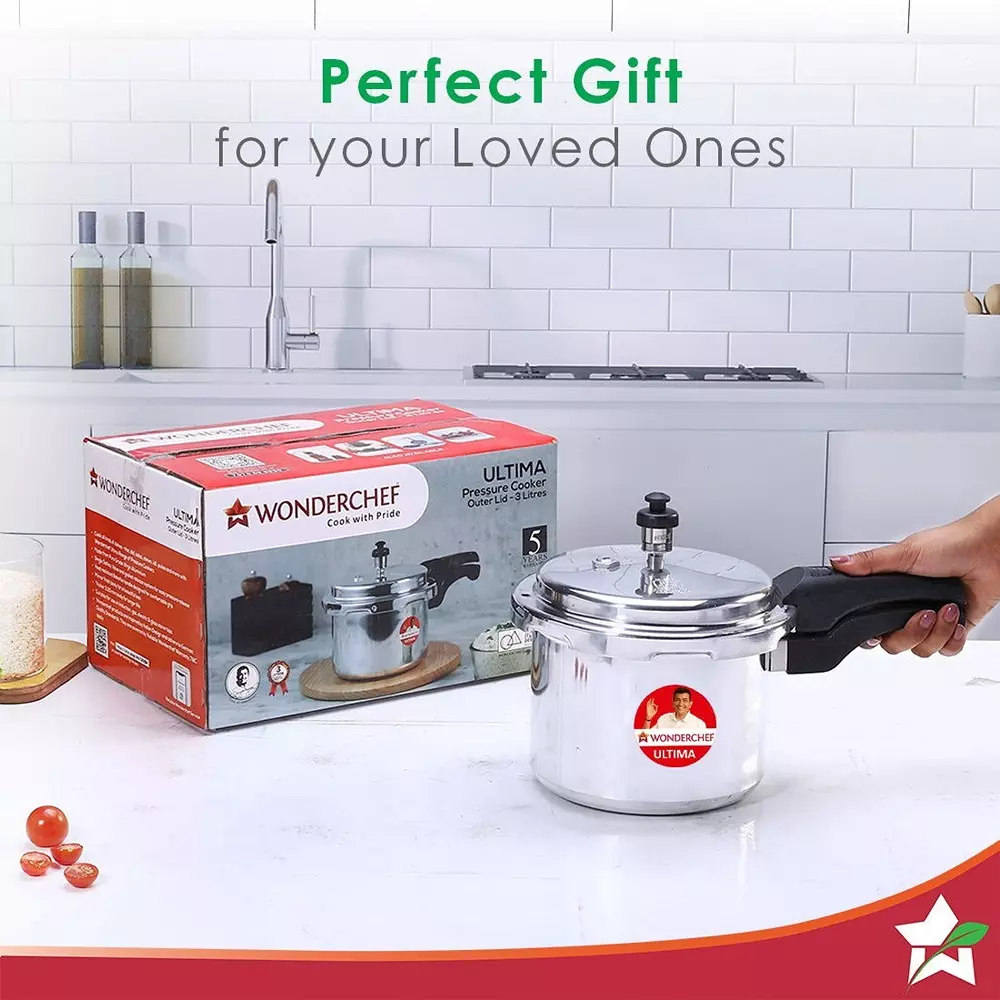 Wonderchef Ultima 3 L Pressure Cooker with Outer Lid Aluminium Silver ISI Certified, 63152606