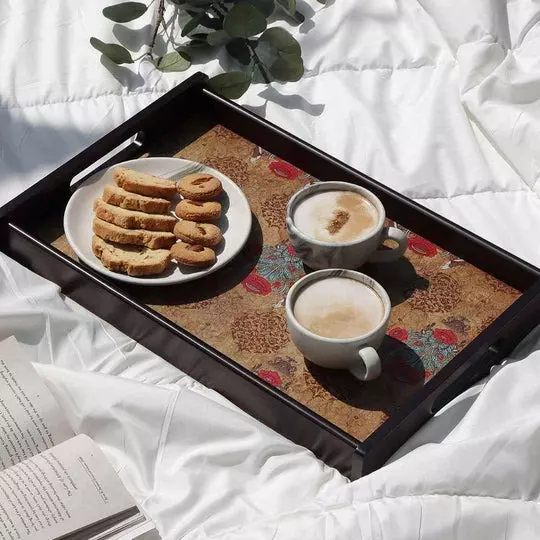 Wonderchef Casablanca Damask Motif Tray Engineered Wood Brown 30x46x5 cm Large, 63154055