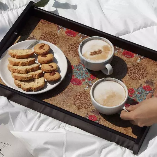 Wonderchef Casablanca Damask Motif Tray Engineered Wood Brown 30x46x5 cm Large, 63154055